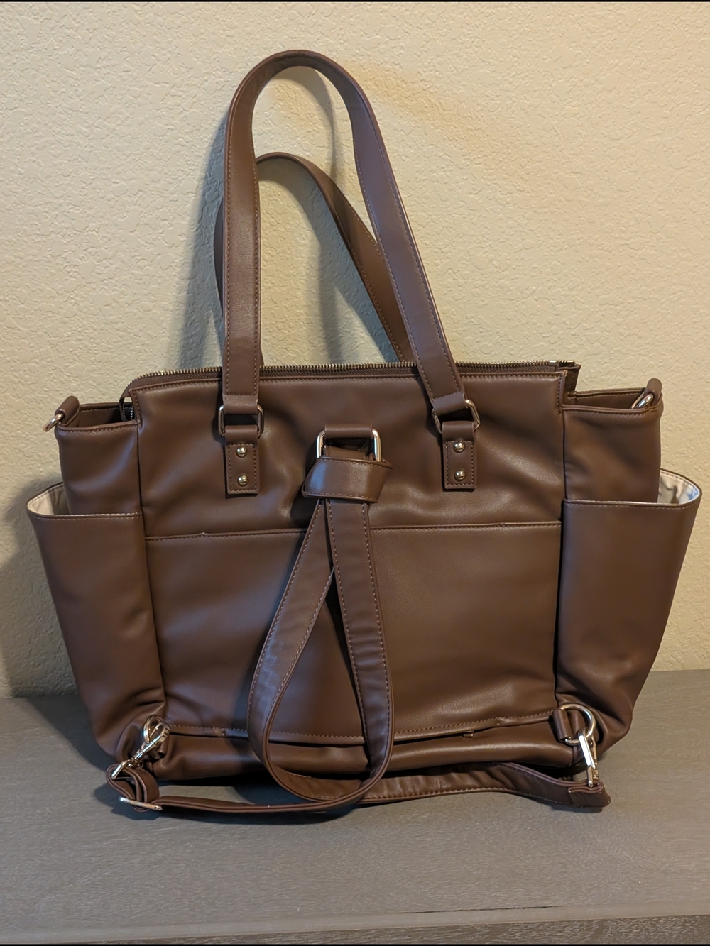 Brown Faux Leather Tote Bag - Picture 2 of 4